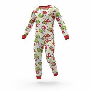 Dr. Seuss The Grinch Kids Unisex Pajama Set White & Red Christmas Print Size 10